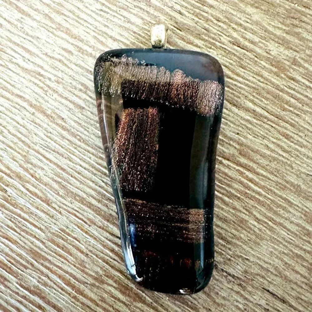 Dichroic Glass Brown Black Iridescent Necklace Pendant